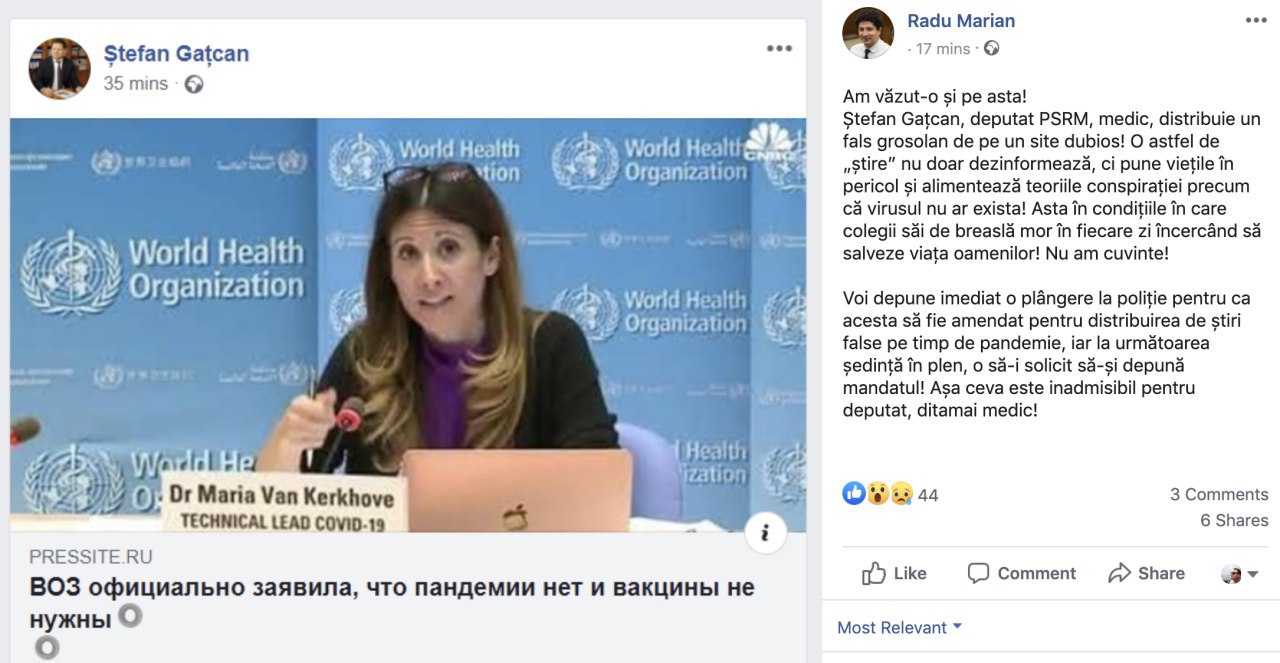 Deputatul Radu Marian îl acuză pe socialistul Ștefan Gațcan, cunoscut doctor obstretician, că ar distribui știri false de pe site-uri dubioase