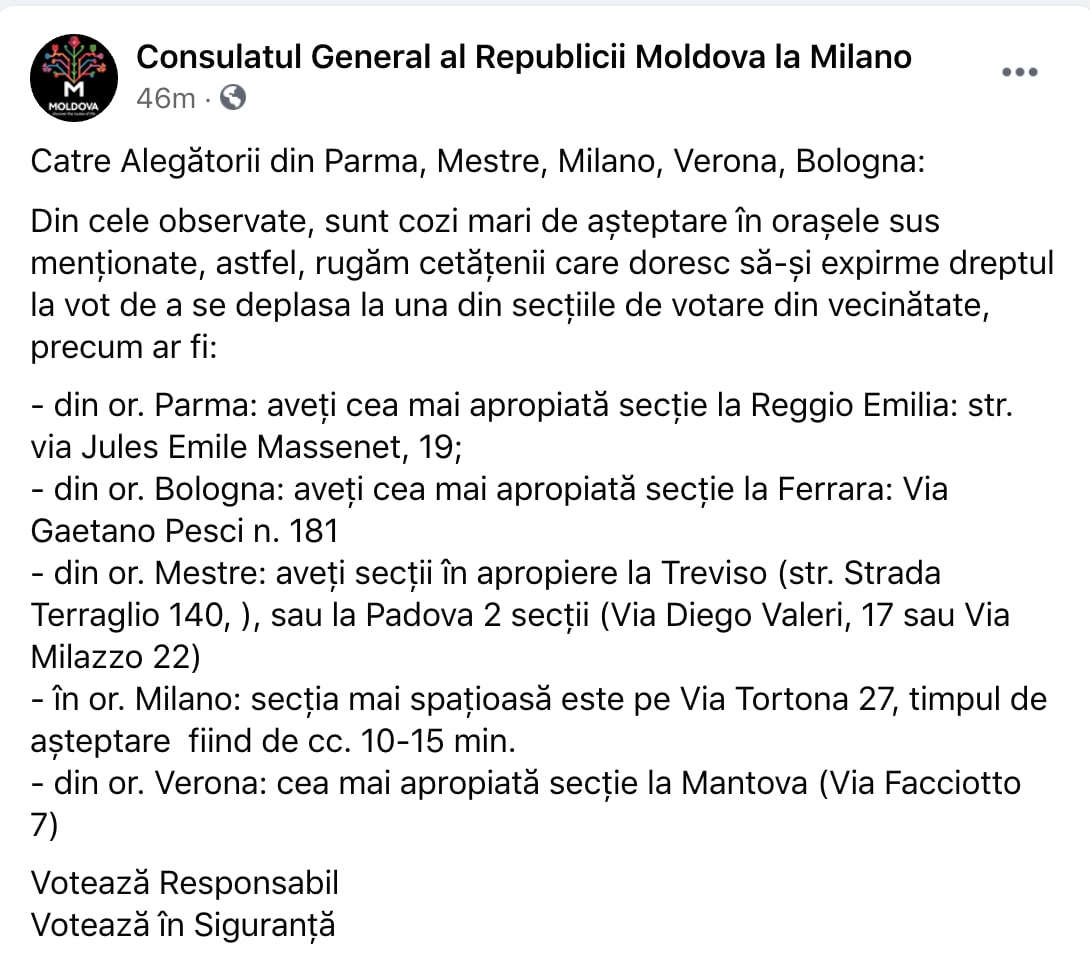 Mesaj pentru alegătorii din Parma, Mestre, Milano, Verona, Bologna