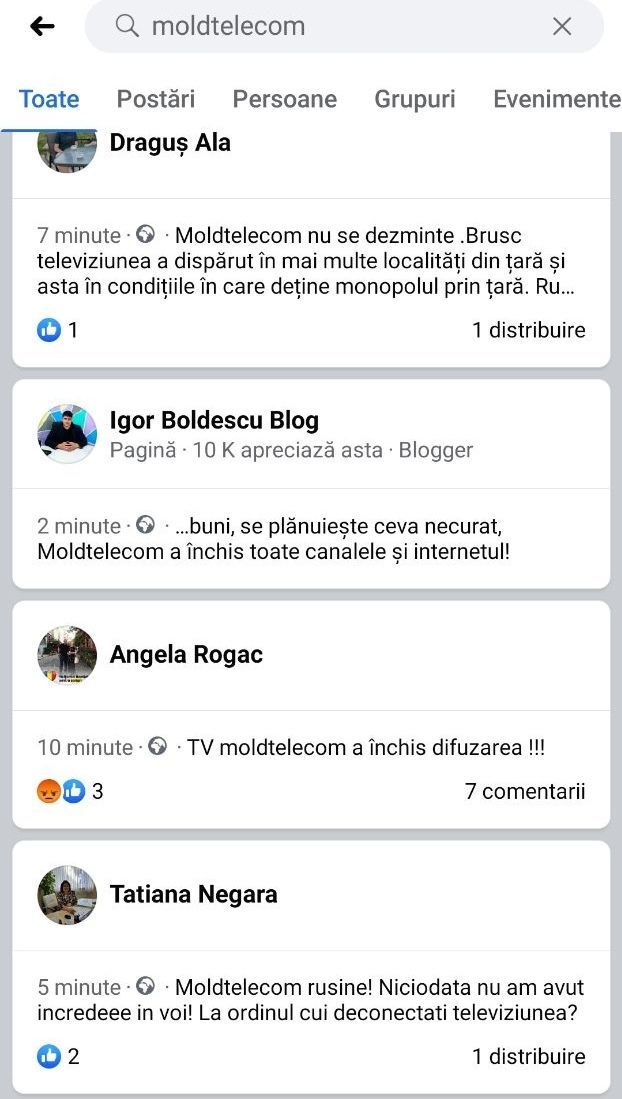Se întâmplă ceva în rețeaua Moldtelecom. Sute de mesaje spun ca a căzut rețeaua operatorului de stat