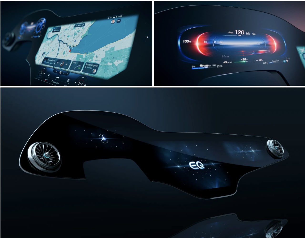Mercedes a prezentat MBUX Hyperscreen. Este lung de 141 centimetri și se întinde astfel pe toată lățimea bordului, de la un cap la altul. Vine cu software dotat cu inteligență artificială: de exemplu, detectează cine s-a suit la volan, îi învață preferințele și comportamentul și face reglajele în consecință - de pildă, stabilește ce tip de masaj sau încălzire preferă. Hardware-ul este la fel impresionant: vine cu o memorie RAM de 24GB