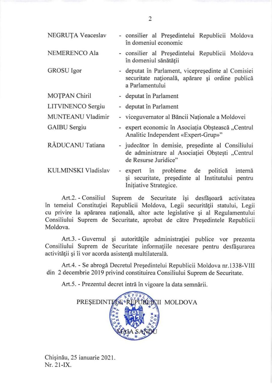 Maia Sandu a NUMIT mai mulți membri în Consiliul Suprem de Securitate. Printre ei, consilieri, câțiva deputați PAS, unul de la DA, un viceguvernator BNM și câțiva membri ai societății civile