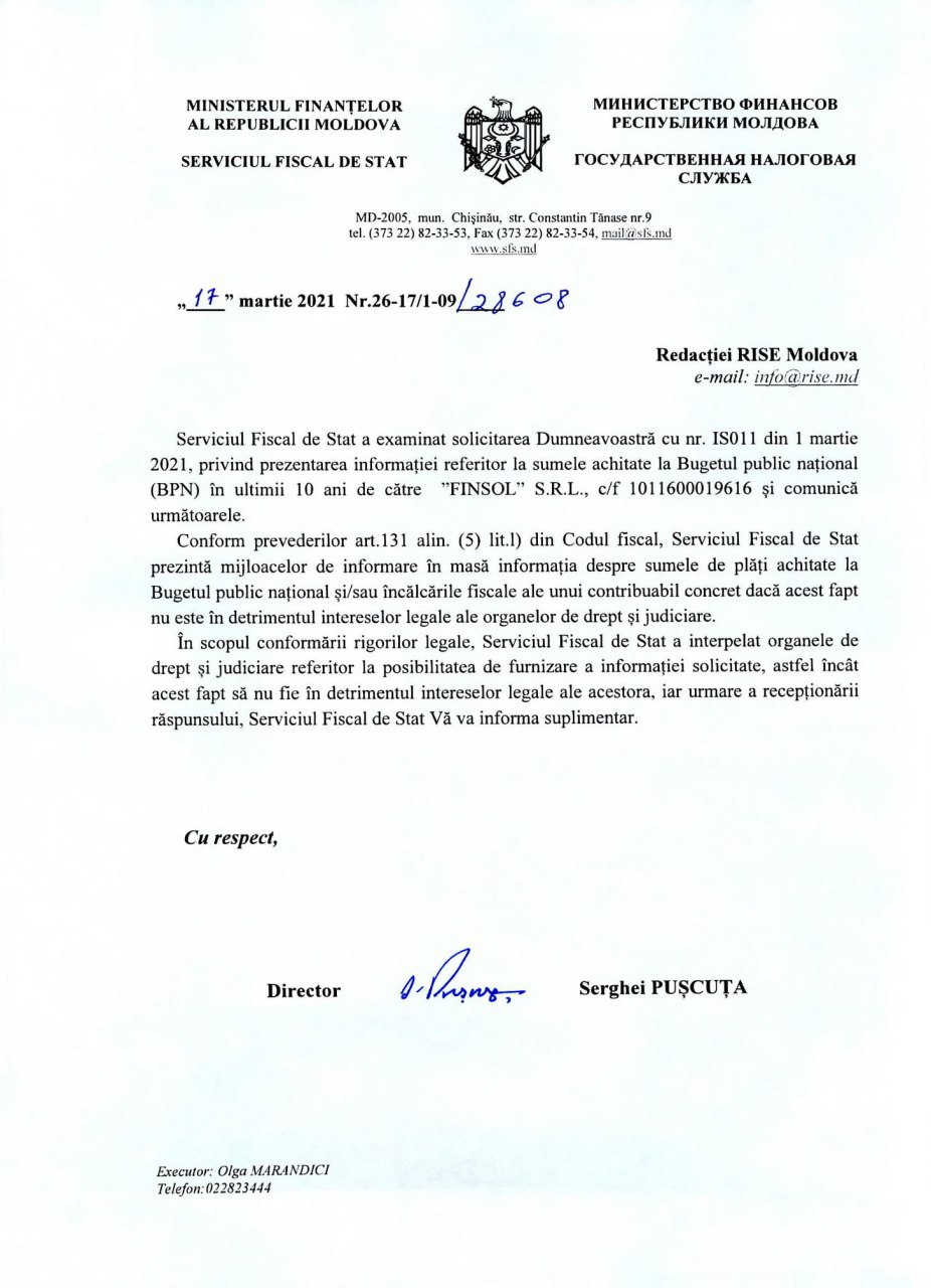 Și uite așa, după 16 zile, Rise Moldova nu a reușit să afle care sunt impozitele achitate de compania Marianei Durleșteanu