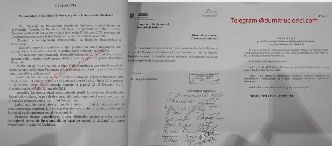 Majoritatea PSRM și P. Șor se pregătește să voteze o declarație de DEzacord cu privire la dizolvarea Legislativului. Mai mult, majoritatea va anunța președintele despre disponibilitatea de a învesti un Executiv