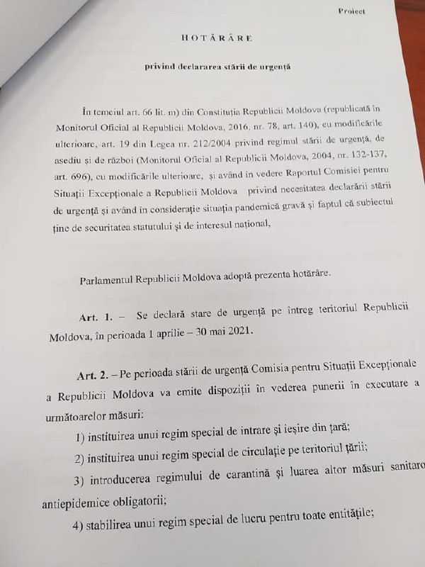 Parlamentul va vota azi pentru instituirea stării generale de urgență în țară până la sfârșit de Mai. În document nu se menționează ce măsuri concrete vor fi luate de autorități, ci doar mențiuni generale: __regim special.__