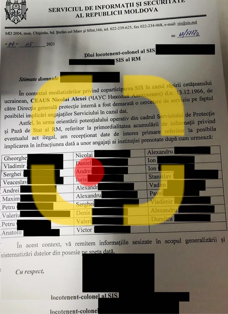 De această dată s-au lăsat vizibile prenumele agenților SIS, dar fără numele de familie. Se presupune că aceștia ar fi avut cunoștință despre răpirea judecătorului ucrainean din R. Moldova. Vasile Năstase a solicitat SIS să clarifice dacă documentul e autentic sau nu