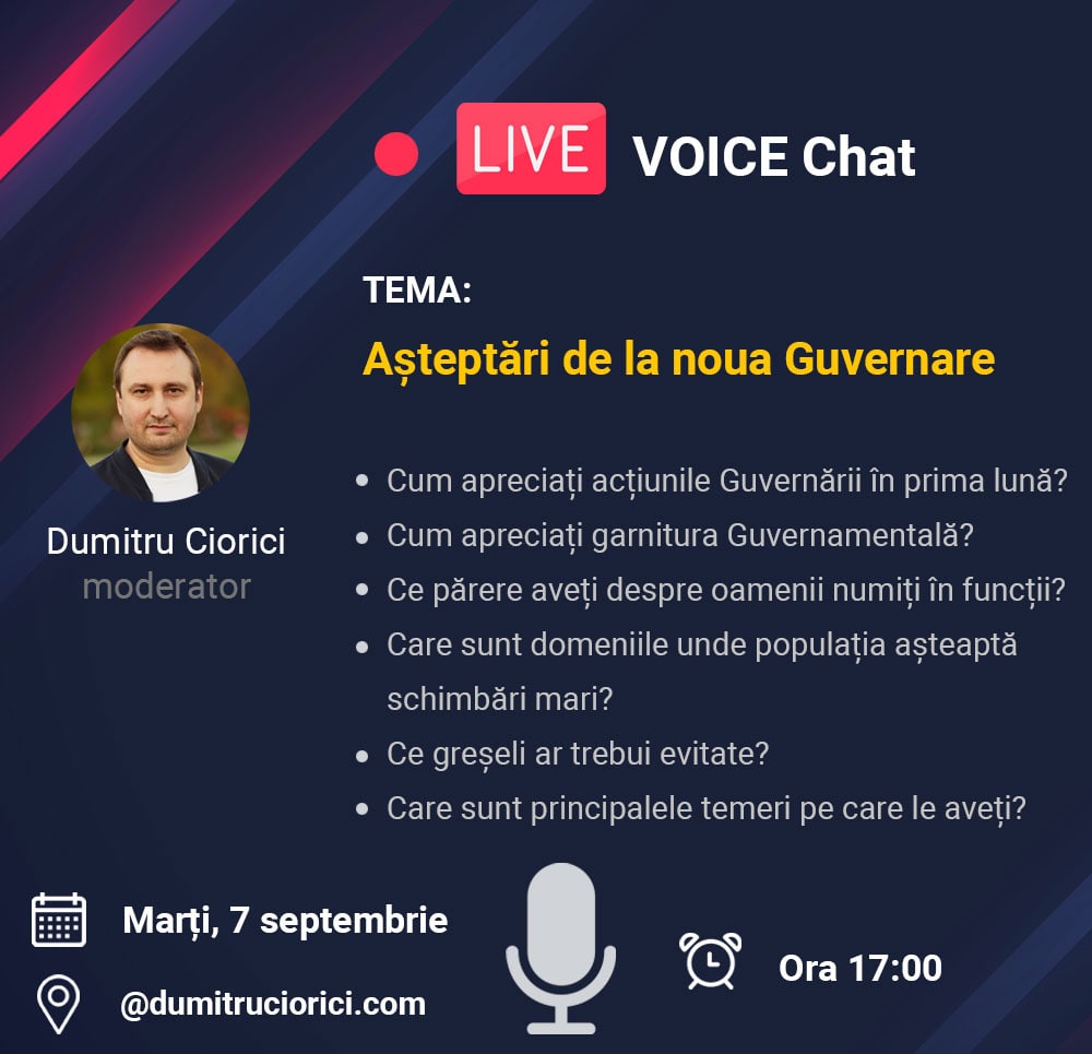 Dăm cep mâine, 7 septembrie. Cine nu nu găsește butoanele care pornesc camera și microfonul, vă aștept cu comentarii text pe care le vom citi în direct