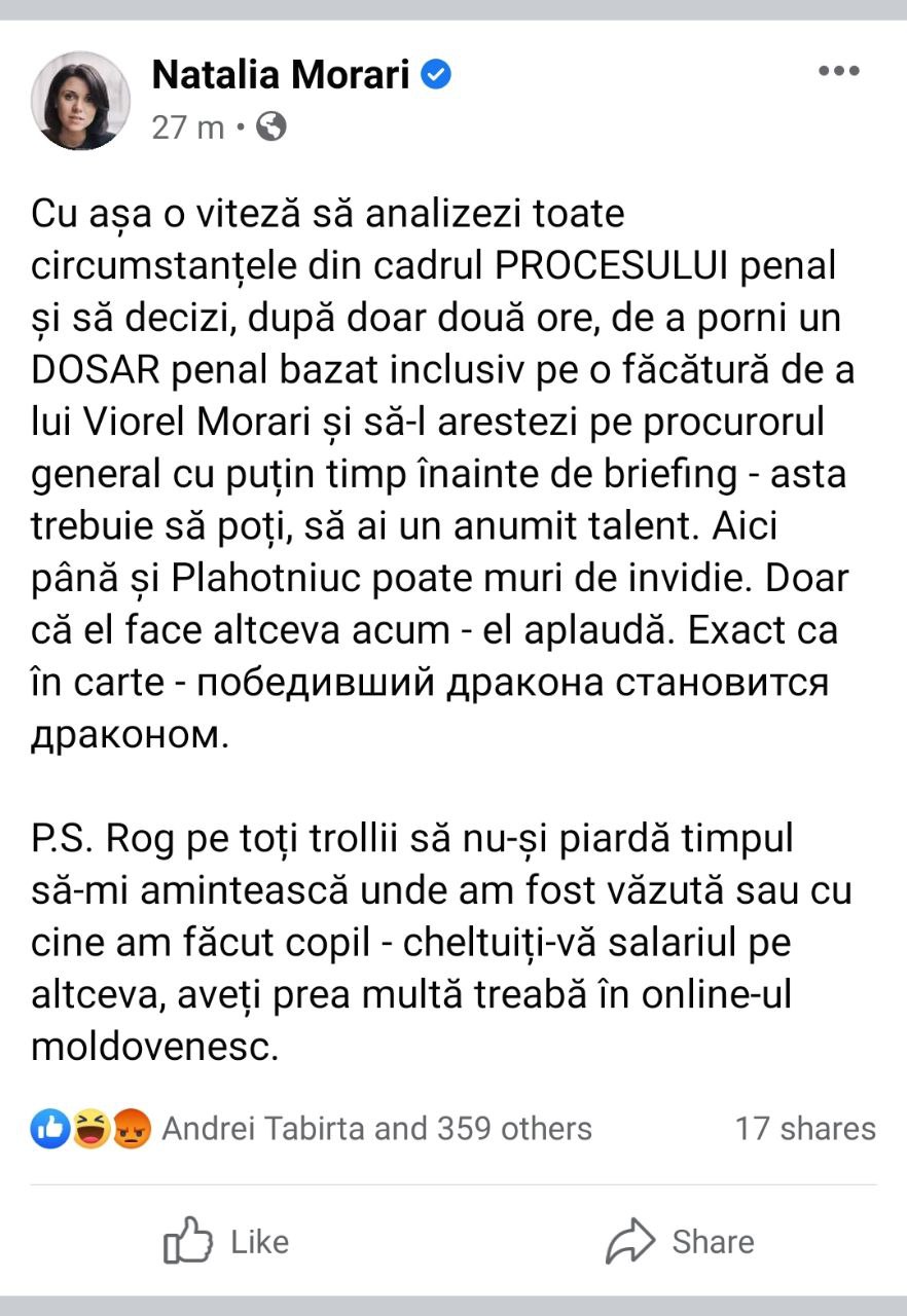 Natalia Morari dă lecții de moralitate de la Londra, sugerând ca Maia Sandu îl întrece pe Plahotniuc