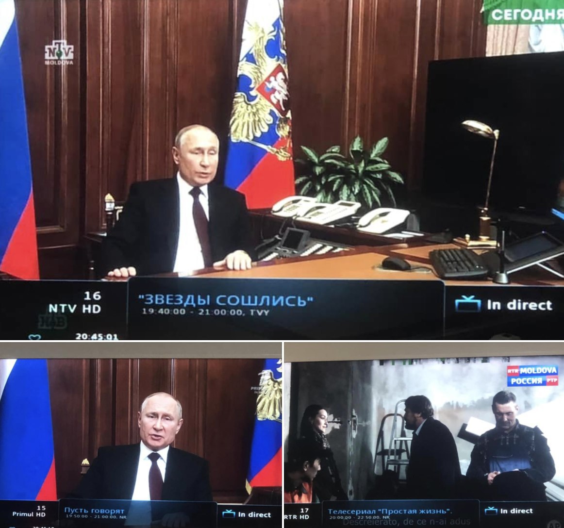 NTV și Primul în Moldova, controlate de socialiști, dau în direct discursul agresiv și manipulator al lui Putin