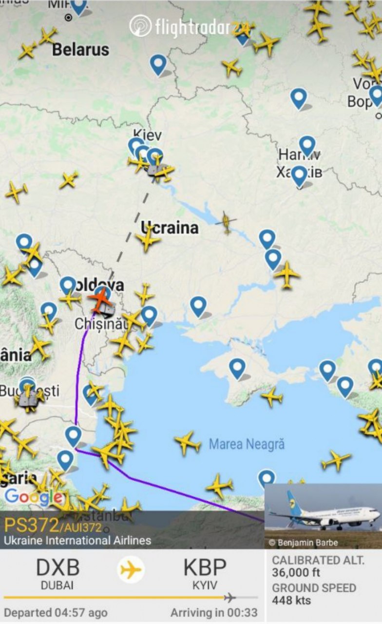 Majoritatea zborurilor din KIEV sunt redirecționate pe deasupra spațiului aerian al R. Moldova