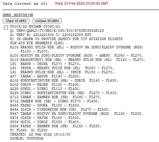 Rusia a transmis o notificare NOTAM (NO FLY ZONE) ce vizează frontiera sa cu Ucraina. Se închide spațiul pentru aviația civilă