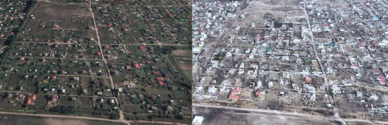 Localitatea Moshun, din apropiere de Kiev, înainte și după trecerea armatei ruse prin zonă
