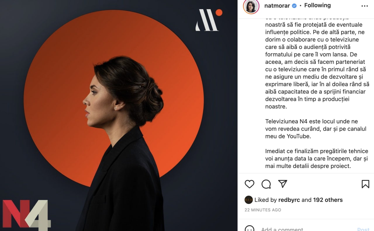 Natalia Morari declară că revine pe ecrane la N4. Sursa nu a menționat data când va fi difuzată prima emisiune