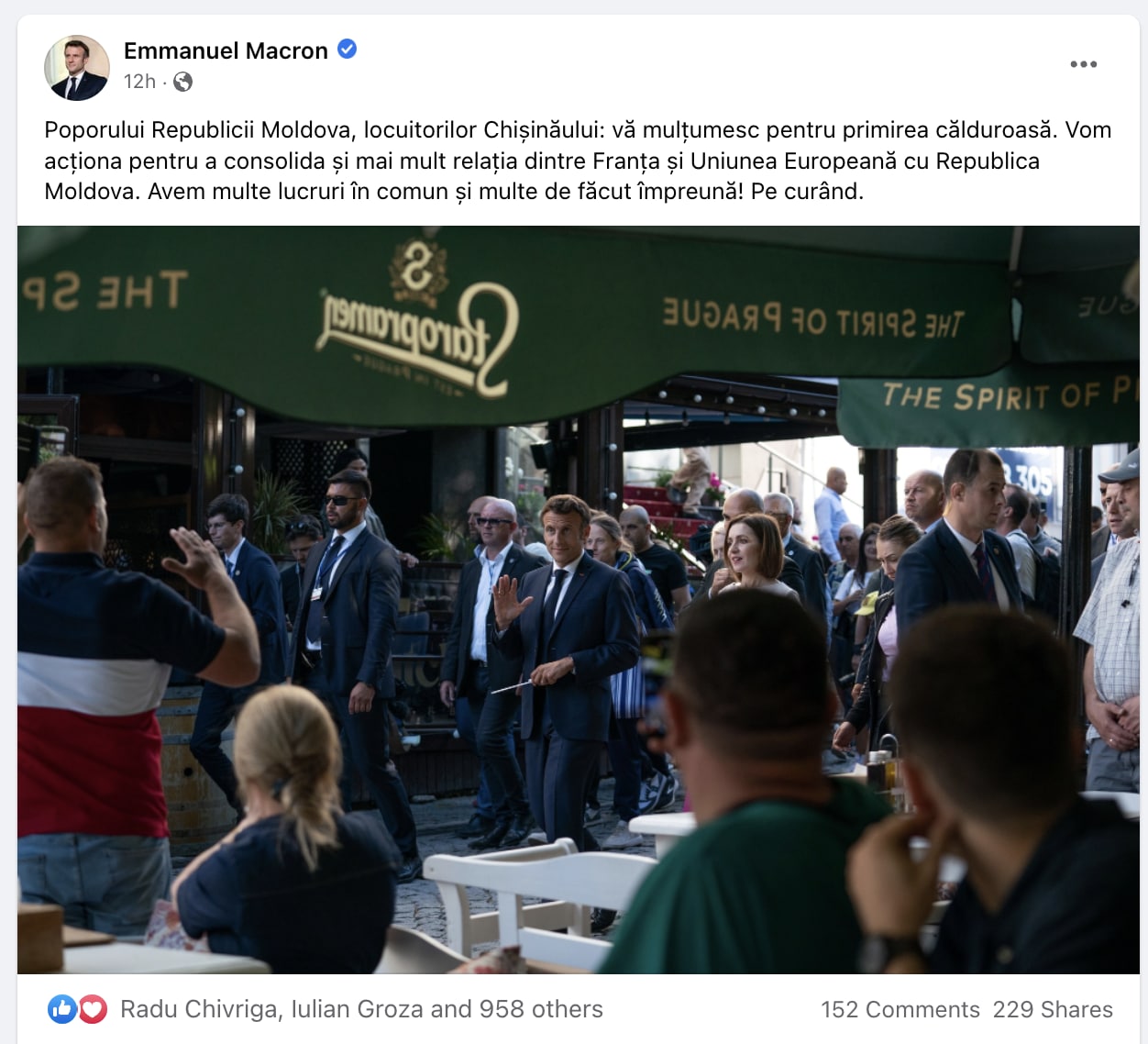 🇫🇷 Macron, după vizita în R. Moldova: „Avem multe lucruri de făcut împreună. Mulțumesc pentru primirea călduroasă”