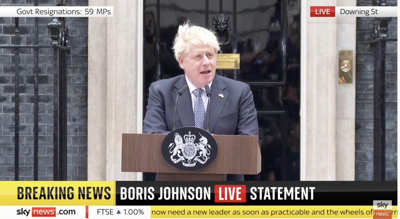 LIVE: Premierul Marii Britanii, Boris Johnson, își anunță demisia din funcția de premier, dar și de lider al Partidului Conservator: __Oamenilor din Ucraina vreau să le spun că vom continua să-i ajutăm pentru a lupta pentru independență