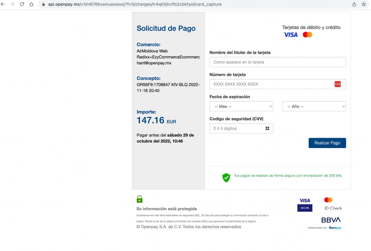 Curios. După informația apărută pe un canal anonim, mai mulți utilizatori rapoartează că AirMoldova și-a schimbat de urgență sistemul de plăți pe unul tocmai din... Mexic