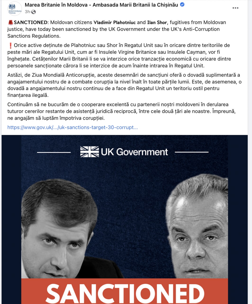 Ambasada Marii Britanii, ce presupun sancțiunile pentru Șor și Plahotniuc