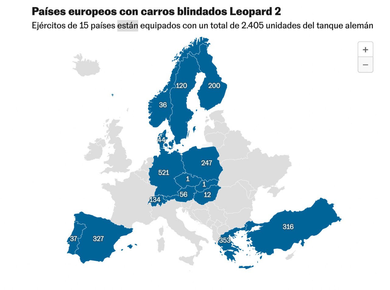 Azi în Europa există în jur de 2400 de tancuri Leopard 2, cu diferite modificații (o parte din ele trebuie întâi pregătite pentru câmpul de luptă, deoarece se află la păstrare)