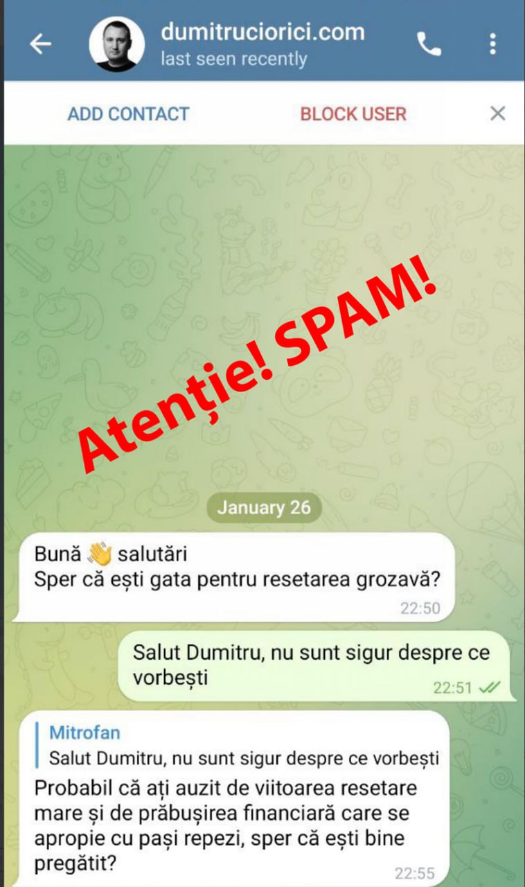 Recomandare: Nu răspundeți la mesaje și blocați contul, pentru a nu vă supune riscului