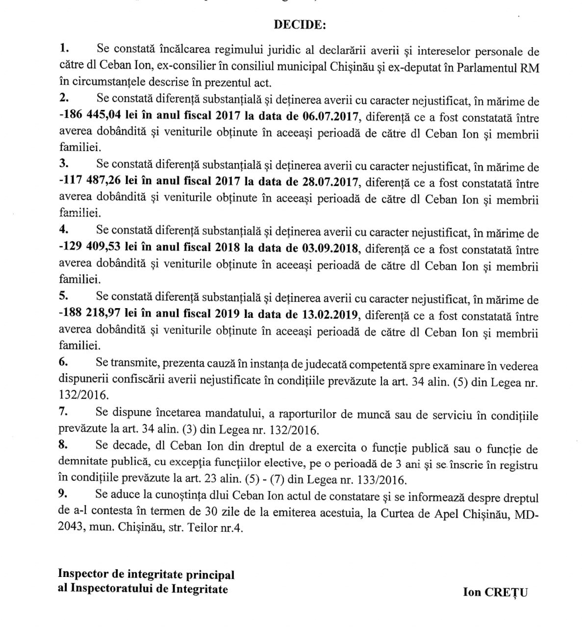 "Donațiile" pentru primarul Ceban. ANI publică actul de constatare pe numele lui Ion Ceban: Controlul averii a fost pe numele familiei edilului în perioada 2017-2019