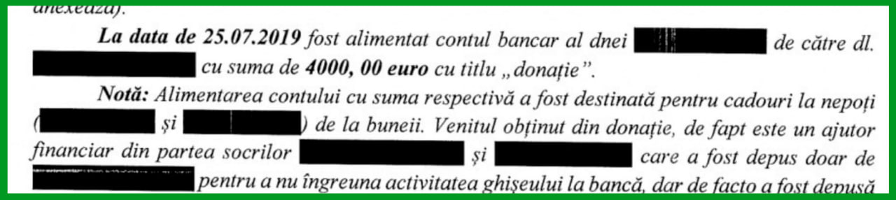În actul constatator al ANI există printre altele și o sumă de 4000 de euro, despre care primarul Ivan Ceban spune că sunt o donație din partea buneilor pentru nepoți