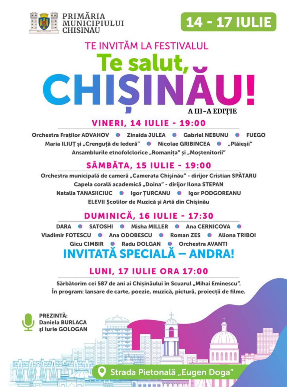 Primarul Capitalei, Ivan Ceban, anunță un nou festival în Capitală, în acest weekend: "Te salut, Chișinău. Timp de 3 zile pe str. pietonală vor evolua mai mulți artiști