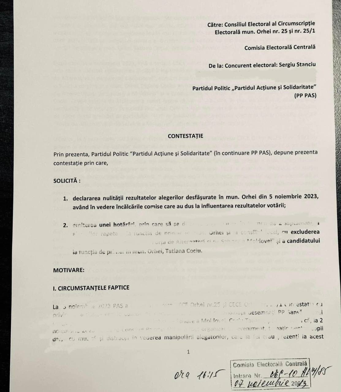 Candidatul PAS la Primăria Orhei, Sergiu Stanciu, solicită CEC-ului teritorial anularea alegerilor de duminică, motivând contestația in felul următor: Încălcările admise de contracandidatul susținut de Sor au fost atăt de mari încât ar fi influențat rezultatul final