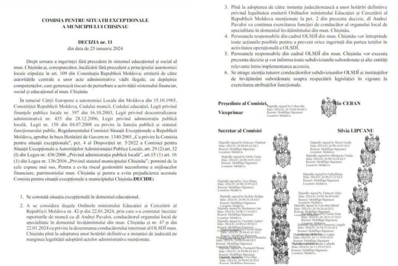 Primăria Capitalei a declarat situație excepțională în... Educație. Se întâmplă după primarul Ion Ceban a refuzat să-l demită pe șeful direcției educație Andrei Pavaloi, care ocupă funcția fără desfășurarea unui concurs, iar Ministerul Educației i-ar fi cerut să-și dea demisia, iar în locul lui să fie numit un șef interimar până la desfășurarea concursului