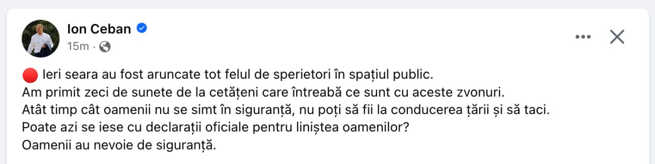 Primarul Capitalei, Ion Ceban, mesaj azi dimineață, după reacția trimisă aseară de Ministerul Apărării cu privire la faptul că nicio dronă Shahed nu a intrat în spațiul aerian al R. Moldova: