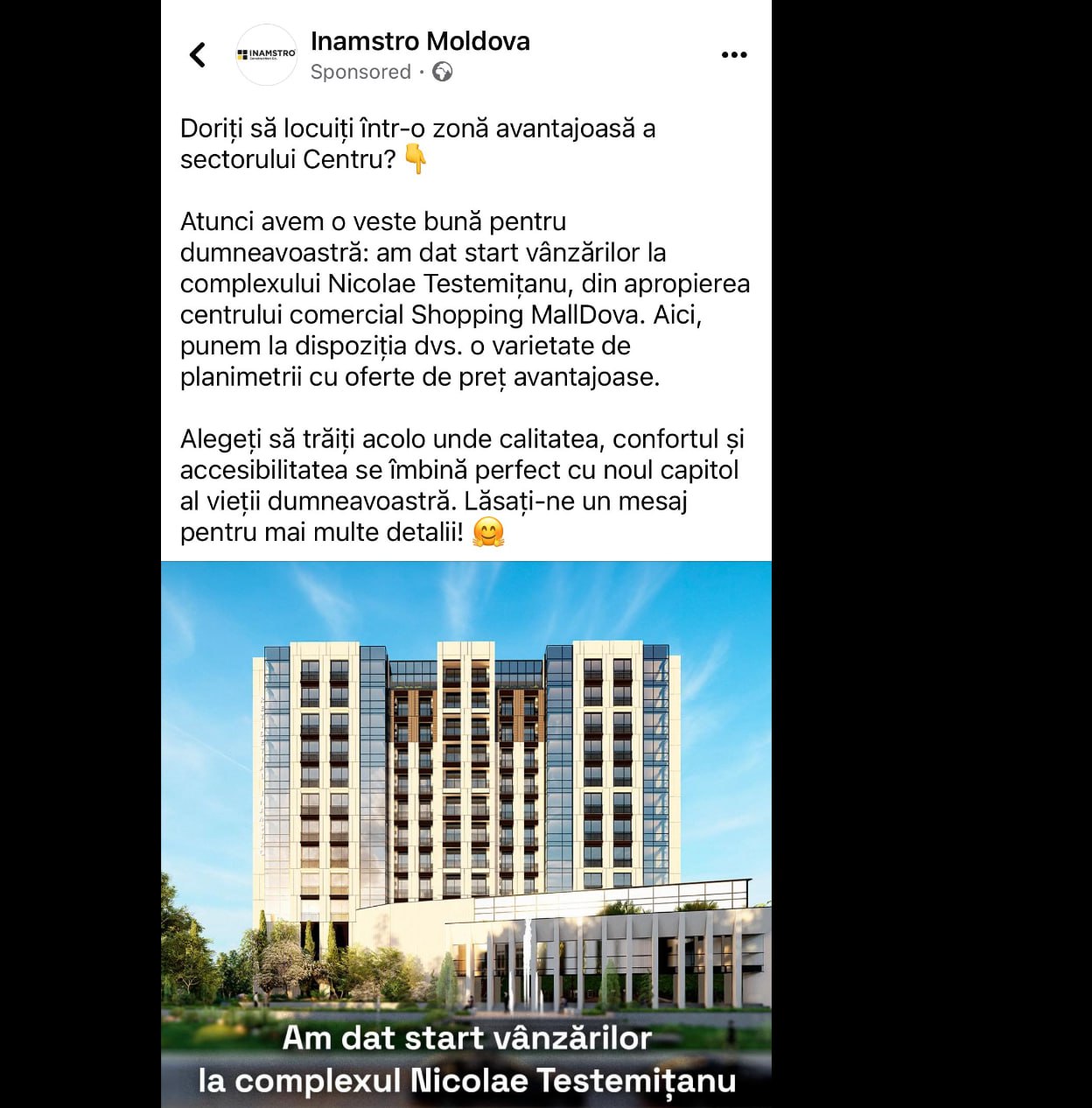 Consilierul municipal Victor Chironda scrie că, potrivit răspunsurilor pe care le-a primit de la Inspecția în Construcții, lucrările de pe adresa Testemițeanu 12 sunt ilegale: "Acum mingea e de partea primăriei. Hai, domnule Ceban, să vedem cum lupți cu construcțiile ilegale din oraș"
