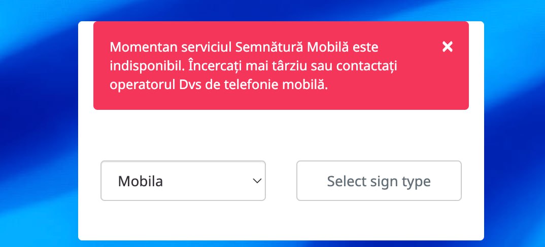 Este data de 25 și serviciul semnătura electronică / mobilă ne transmite din nou "salutări"