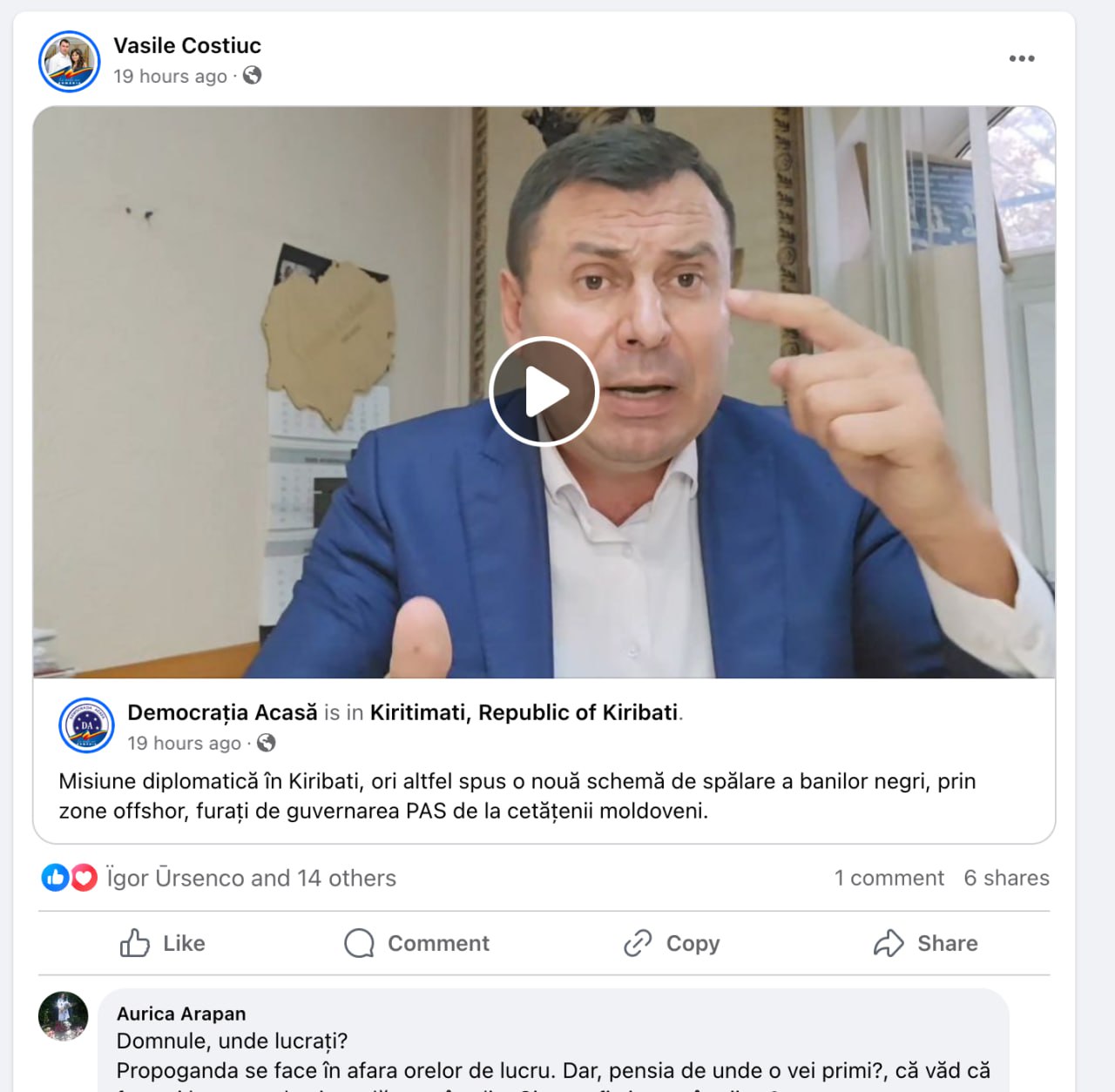 Mahalagiu, iar pe deasupra și sursă de falsuri: MAE dezminte informația precum că Republica Moldova urmează să-și deschidă misiune diplomatică în Kiribati