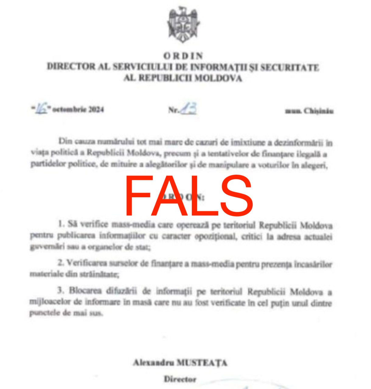 Încă un fake înainte de alegeri - un ordin fals pretinde că SIS începe verificarea presei. SIS dezminte: Nu a emis niciun ordin privind verificarea mass-mediei naționale