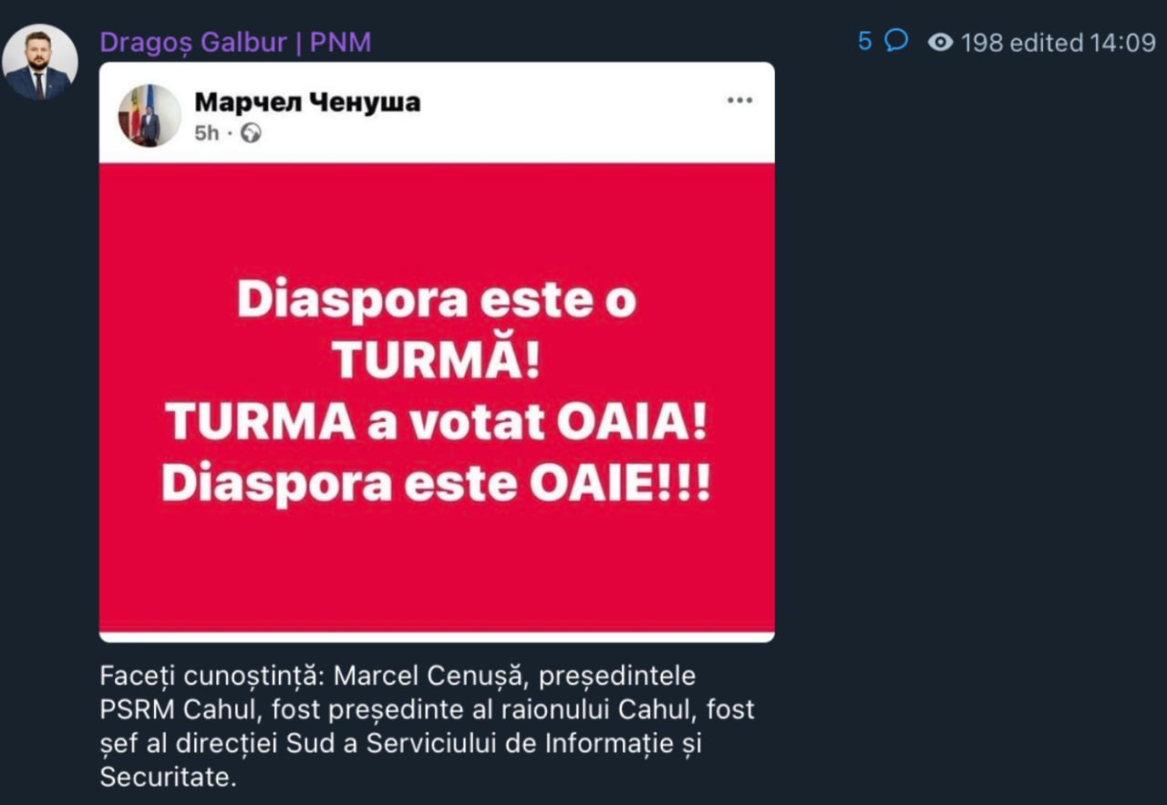 „Diaspora este o turmă”. Postarea unui socialist, fost președinte de raion, după afișarea rezultatelor preliminare ale alegerilor