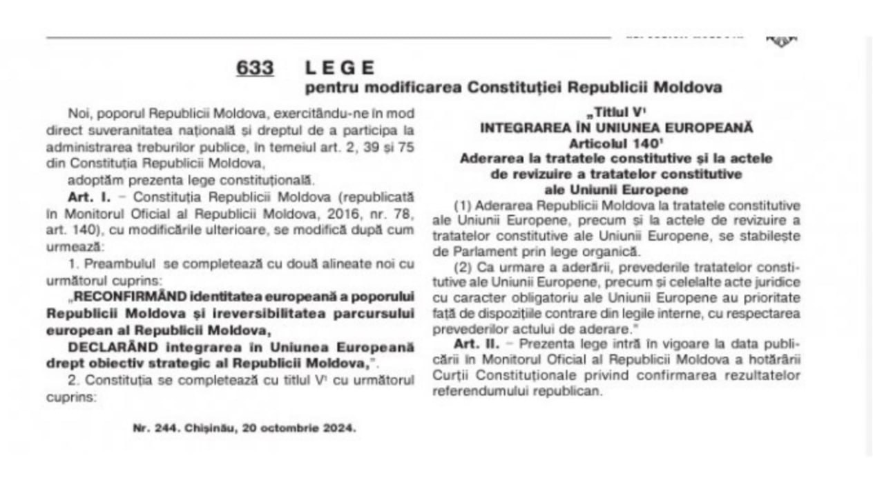 Constituția va fi completată cu un nou titlu: „Integrarea în UE”. Hotărârea Curții Constituționale, publicată în Monitorul Oficial