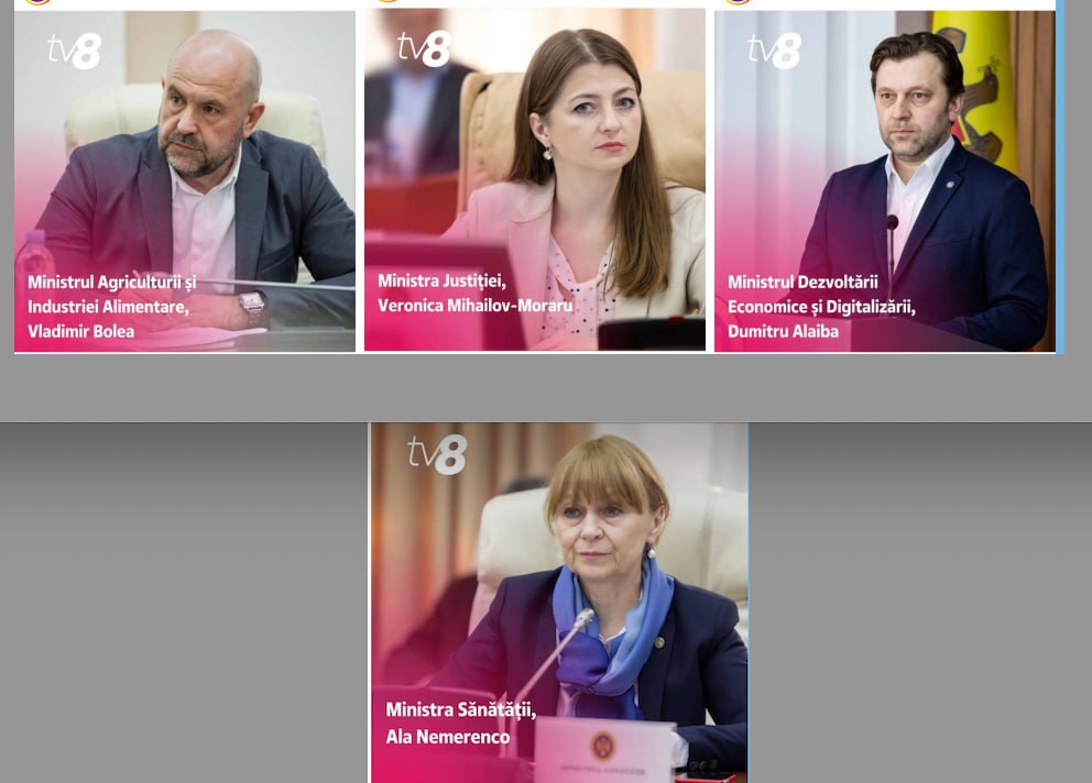 TV8, citând surse neoficiale: Pe lângă Spînu, din Guvern își vor mai da demisia Alaiba, Bolea, Nemerenco, Efros și Mihailov-Moraru (justiție)