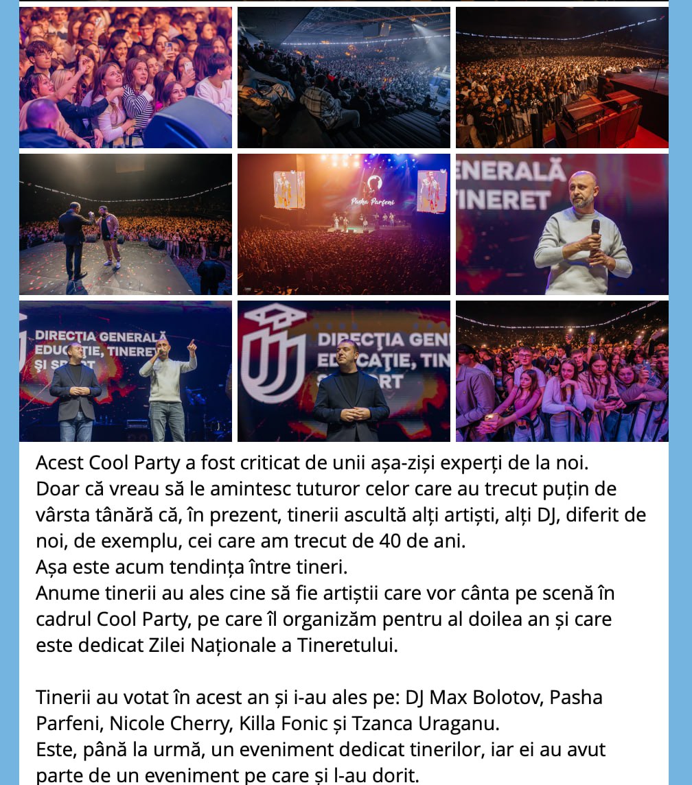 După concertul CooParty organizat de Primăria Capitalei, Ion Ceban a explicat gestul de a invita și maneliști din România, precum Tzanca Uraganu: