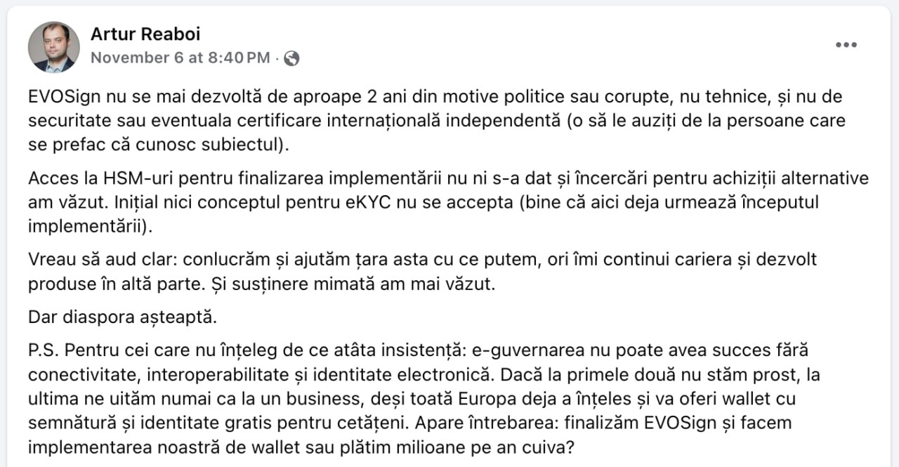 Dosarul EVOSign: Unul dintre arhitecții serviciilor digitale din Moldova de la Agenția de Guvernare Electronică, Artur Reaboi: