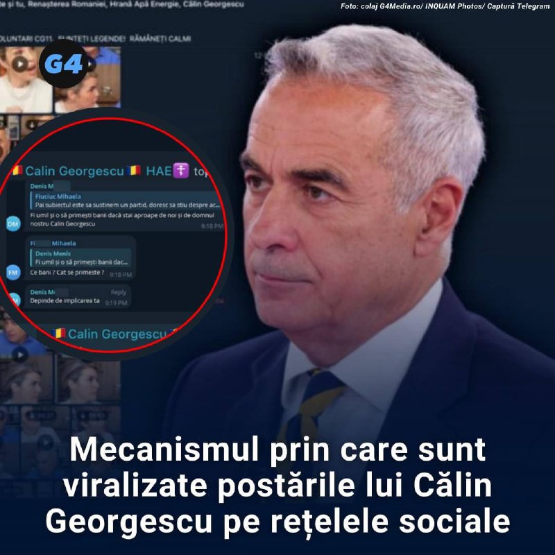Varianta "rețeaua lui Ilan Șor" de România. Jurnaliștii au investigat cum se organizau susținătorii lui Călin Georgescu și au găsit o rețea cu zeci de grupuri pe Telegram, unde "propagatorii" primeau gata mesajele care trebuiau să le republice pe conturile lor. Pe lângă mesaje de campanie, aceștia primeau și clipuri video cu mesaje cheie