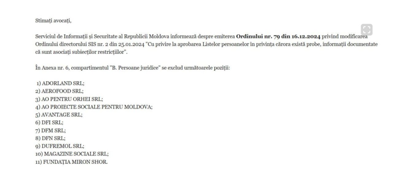 Precizările SIS privind modificările efectuate în lista persoanelor asociate lui Șor: „Implică măsuri mai drastice asupra persoanelor juridice”