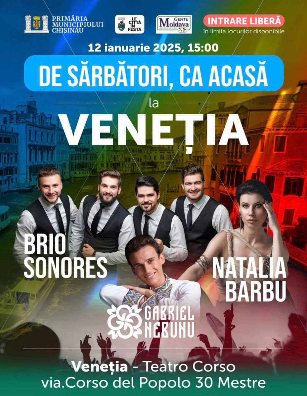 Pregătiri de alegeri. Primăria Capitalei anunță concert gratuit, de sărbători, la... Veneția. Natalia Barbu, Gabriel Nebunu proaspăt decorat de Maia Sandu și Brio Sonores sunt cei contractați pentru a cânta pe 12 ianuarie în orașul italian