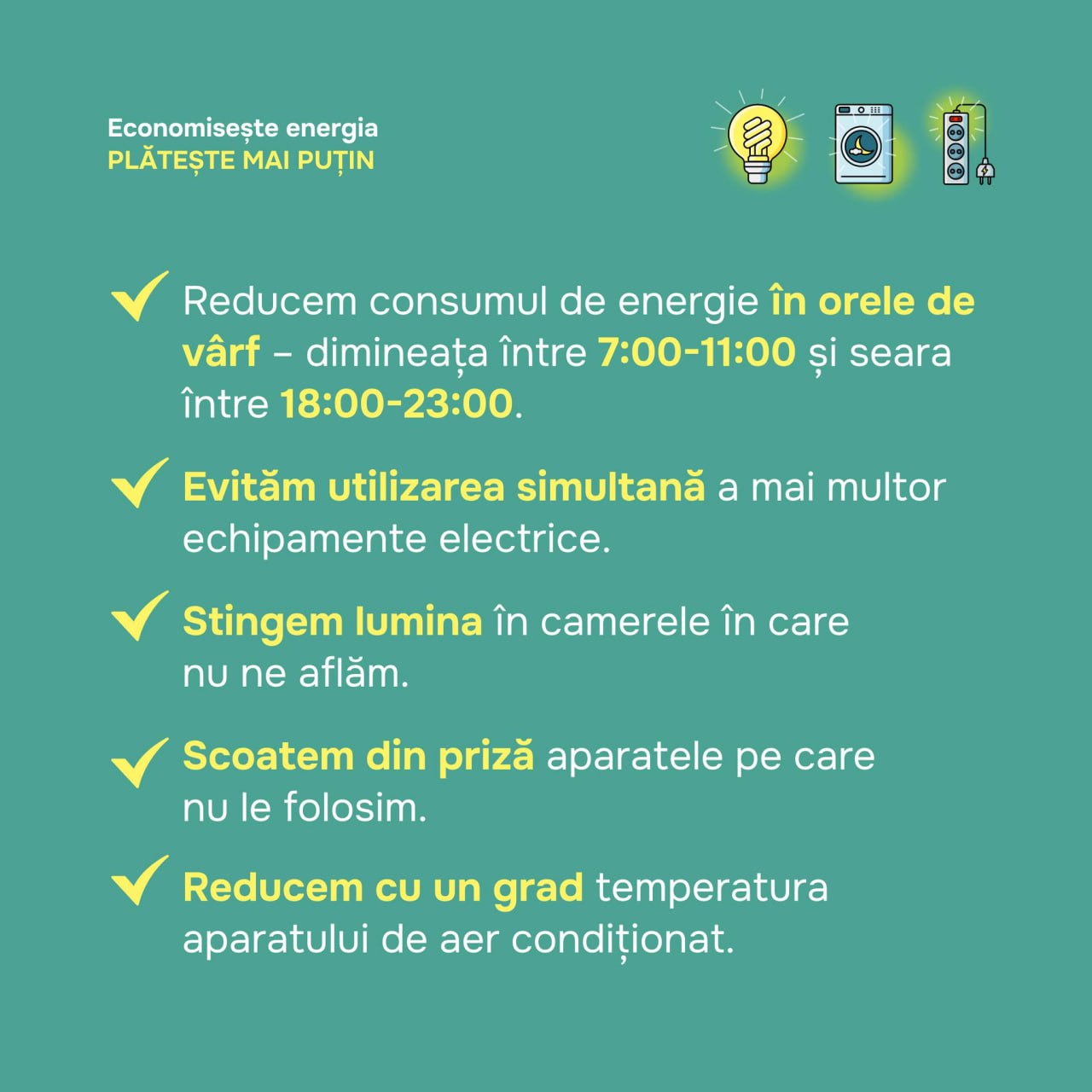 Și Maia Sandu a făcut un îndemn către populație în care îndeamnă cetățenii și instituțiile publice și private să economisească energia, oferind și câteva exemple