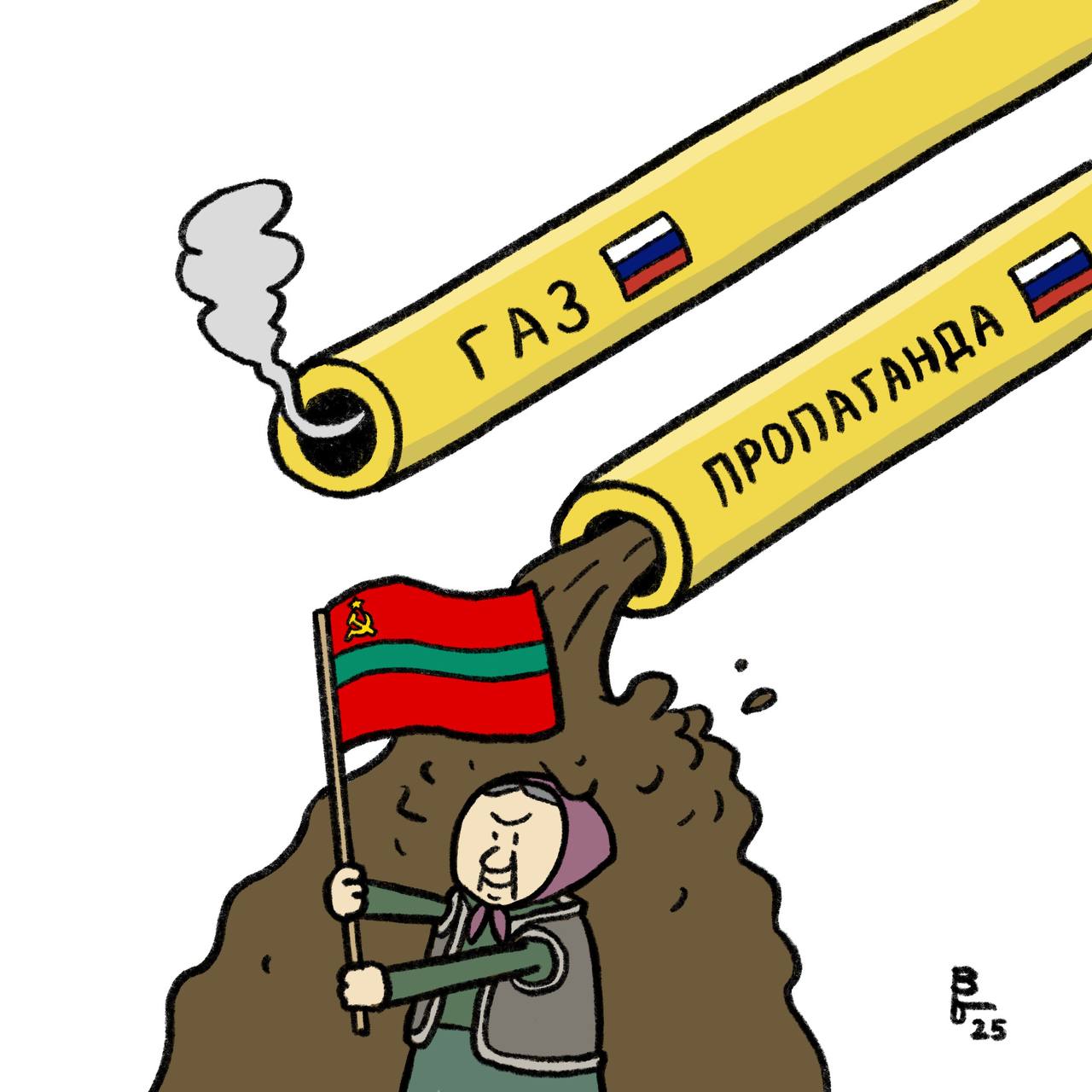 Alex Buretz, caricatură nouă după ce s-a aflat că rușii îi duc în continuare de nas pe oamenii din r. transnistreană și nu au rezervat capacități de transport gaz pe conduca transbalcanică pentru luna februarie