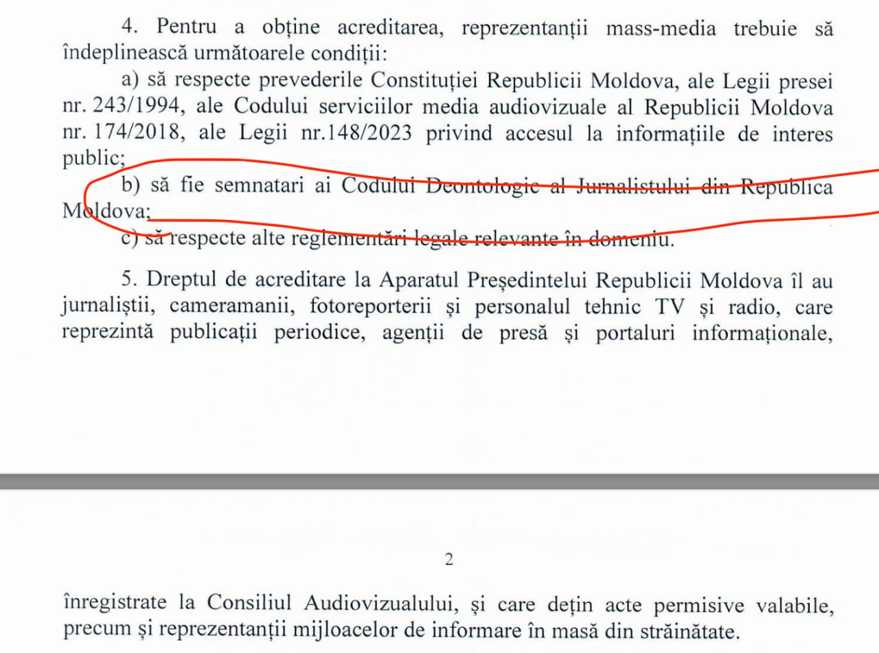 Propaganda rusească din Moldova, indignată. Motivul: Noul regulament de acreditare la președinție. Potrivit noilor cerințe, reprezentanții mass-media care solicită acreditare trebuie să fie semnatari ai Codului Deontologic al Jurnalistului din Republica Moldova