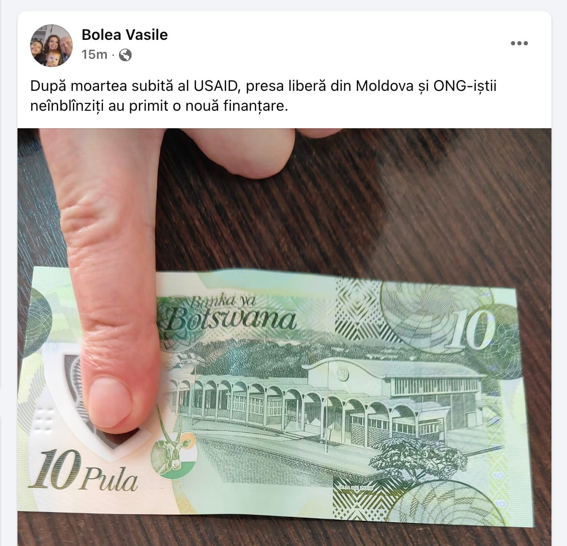 Transfugul ex-socialist Bolea Vasile, față în față cu Pu: S-a manifestat azi pe facebook. Acesta a ținut să-și demonstreze __înțelepciunea și decența__, după ce mai multe instituții de presă au rămas fără finanțare de la USAID