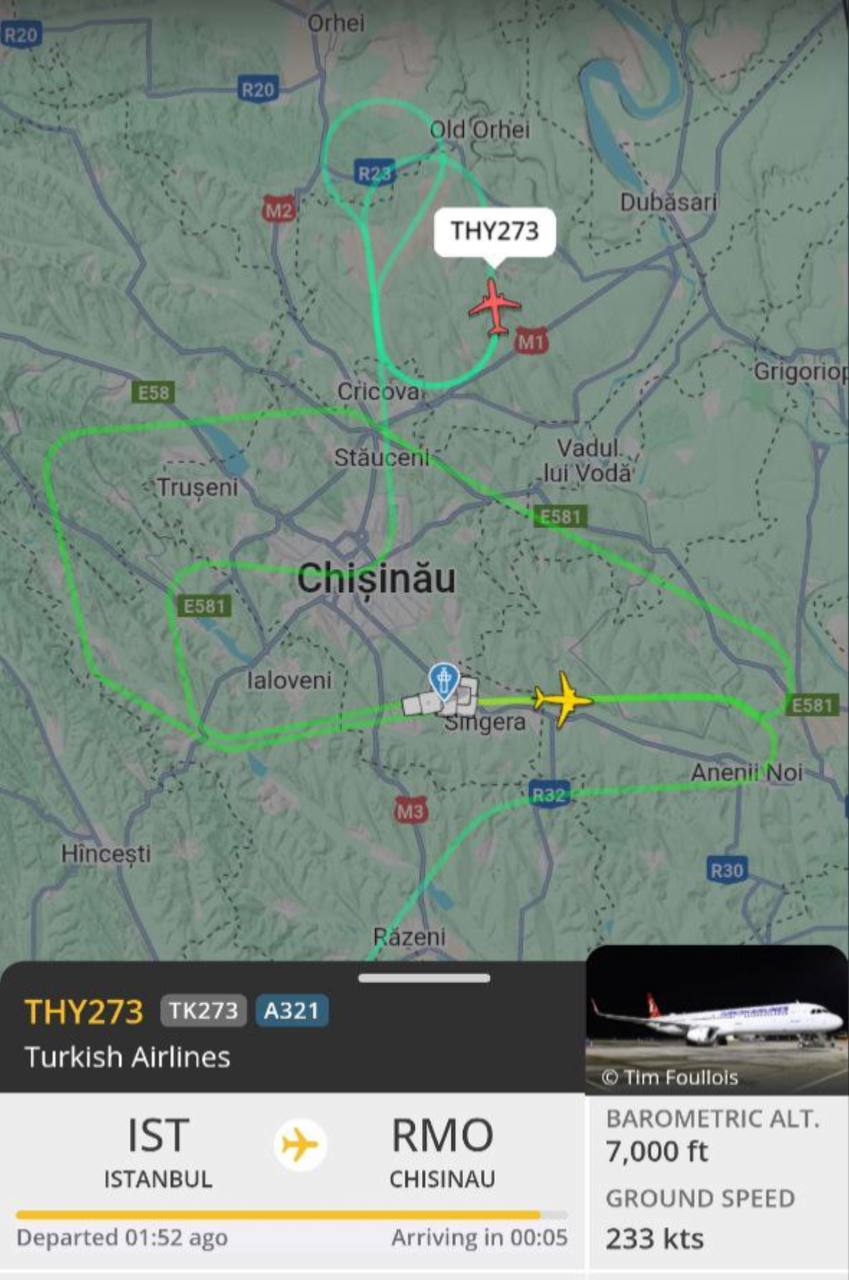 Un avion din Istanbul nu a putut ateriza pe Aeroporul Internațional Chișinău. Acesta s-a întors înapoi în Turcia din cauza vântului