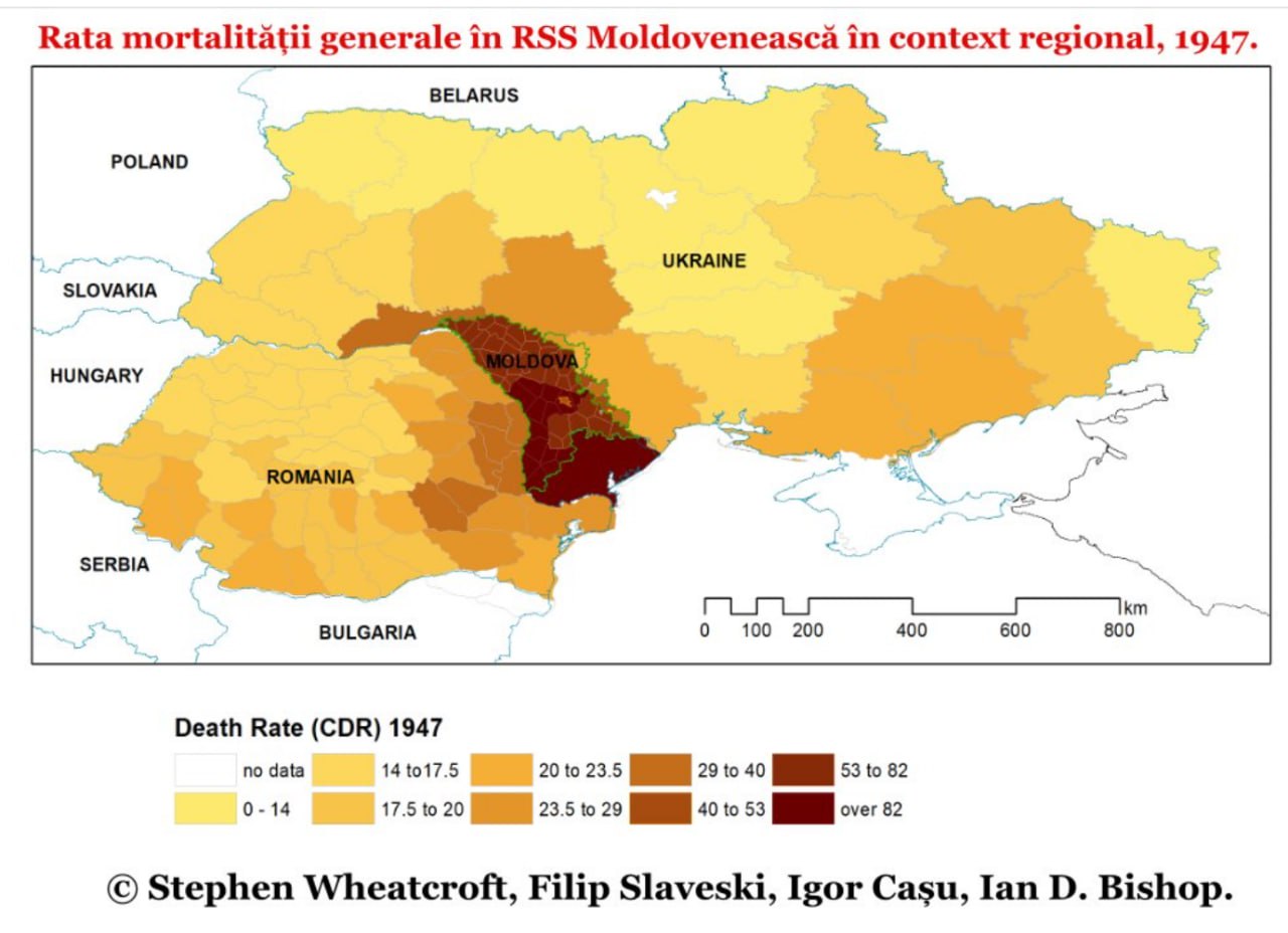 Cum URSS a înfometat moldovenii. Igor Cașu: După calculele efectuate de către istoricul britanic Michael Ellman, autoritate mondială pe tematica foametei postbelice, dar și a celei din 1932-33, pe baza documentelor din arhivele fostelelor republici sovietice, RSS Moldovenească se situează pe primul loc la acest capitol unde au murit din cauza foametei și a bolilor conexe, de 10 ori mai mult decât în Rusia și de 5 ori mai mult decât în Ucraina, proporțional. În cifre absolute, în RSSM este vorba de moartea a cel puțin 123 mii persoane (Ellman, 2000). Există un consens internațional cu privire la amploarea foametei în RSSM (Veniamin Zima, 1996; Stephen Wheatcroft, 2017)