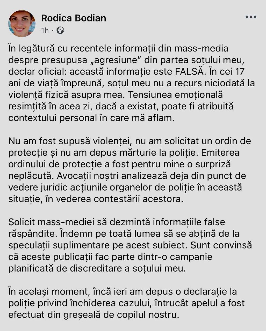 Comportament de victimă fără ieșire din situație? Soția lui Vasile Bolea scrie pe rețelele de socializare ca apelul copilului la 112 a fost făcut din greșeală, iar discuția ajunsă în spațiul public - una cu scop de a-l discredita pe Vasile Bolea
