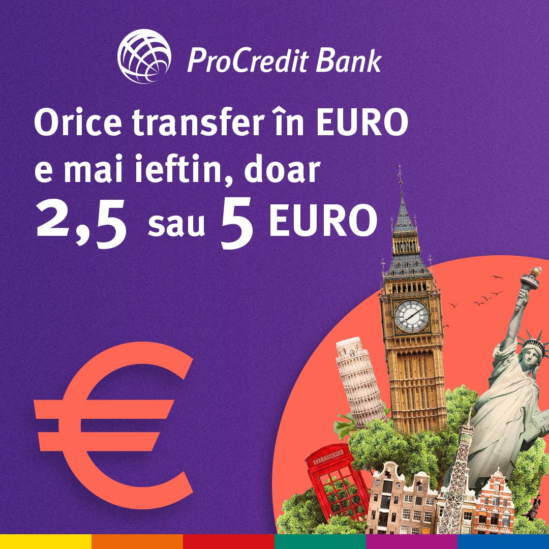 Vrei să trimiți bani în EURO în afara țării, fără costuri mari și fără să pierzi timp? Nu mai trebuie să aștepți lansarea sistemului european SEPA. ProCredit Bank îți oferă acum o soluție simplă, eficientă și digitală pentru transferuri internaționale direct din contul tău – cu tarife fixe de doar 2,5 sau 5 EUR – 100% online, transparent și în siguranță