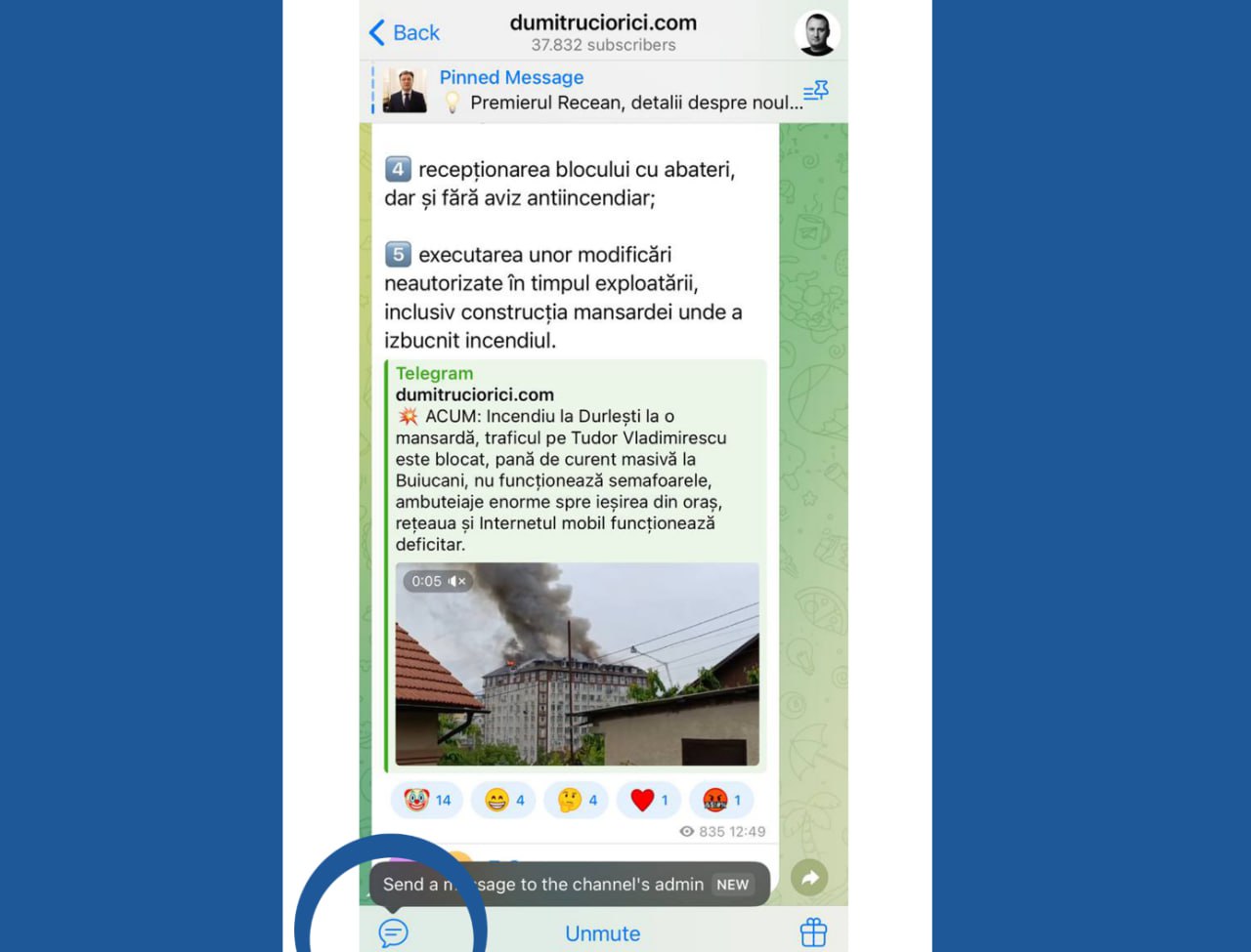 O nouă funcție pe canal: Începând de azi Telegram oferă posibilitatea de a trimite un mesaj direct administratorului/editorului: Sugestii, link-uri, idei de știri, feedback