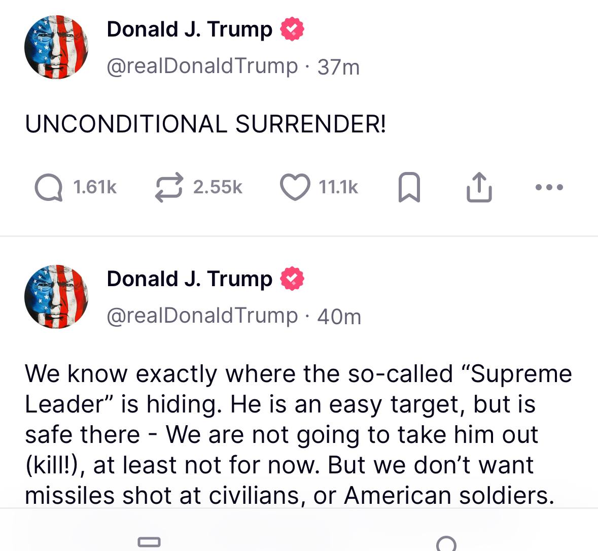 Conflictul Israel - Iran: Trump cere capitularea necondiționată a Iranului și trimite numeroase nave militare în Europa și Orientul Mijlociu